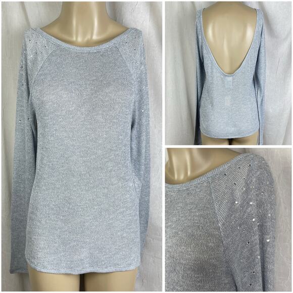 Victoria’s Secret PINK Light Gray Scoop Back Rhinestone Bling Slouchy Sweater XS - Picture 1 of 16